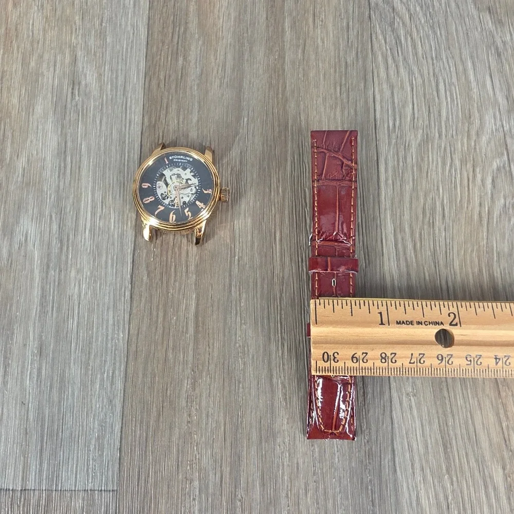Stuhrling Original Mens Skeleton Automatic Watch Gold Tone ST-90050 Black Dial
